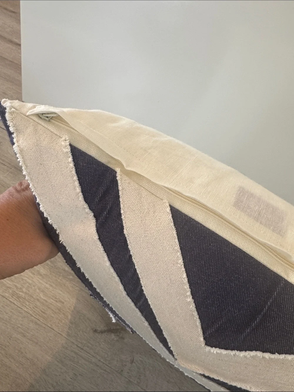 LOLOI Pillow 18x18 Denim Chevron Accent Navy Blue Linen Cotton With Insert
